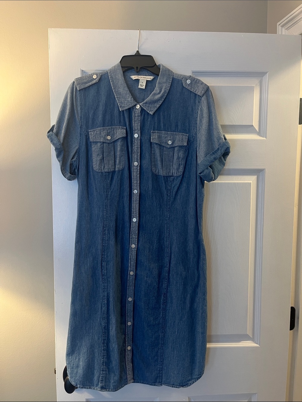 Jones New York Blue Chambray Shirt Dress with Tie Waist - Picture 3 of 7